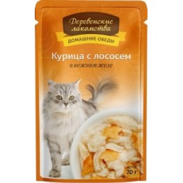 Деревенские лакомства пауч д/кош Курица и лосось желе 70г